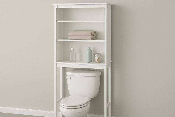 Over the Toilet Storage Cabinet 3 Tier Bathroom Space Saver Rack Freestanding Organizer with Adjustable Shelves for Towels Toiletries White Wooden
