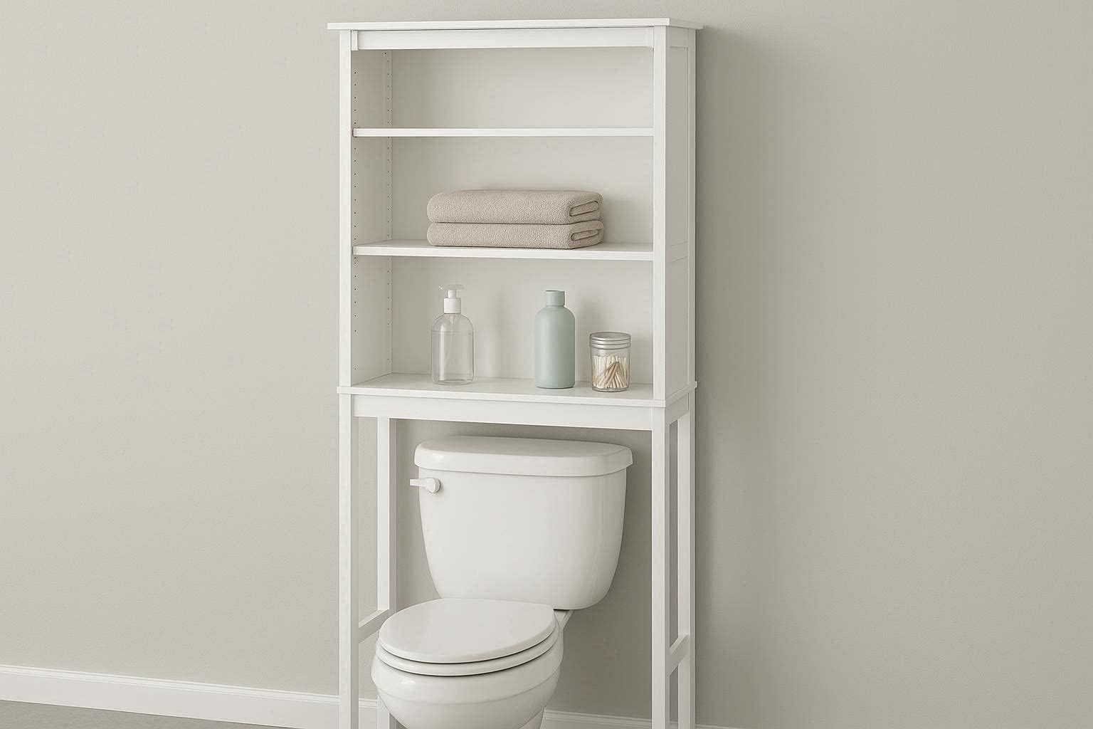 Over the Toilet Storage Cabinet 3 Tier Bathroom Space Saver Rack Freestanding Organizer with Adjustable Shelves for Towels Toiletries White Wooden - Image 1