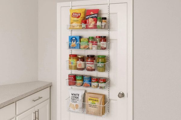Over the Door Pantry Organizer with 6 Tier Large Baskets Adjustable Metal Hanging Storage Rack for Kitchen Snacks Spices Canned Goods