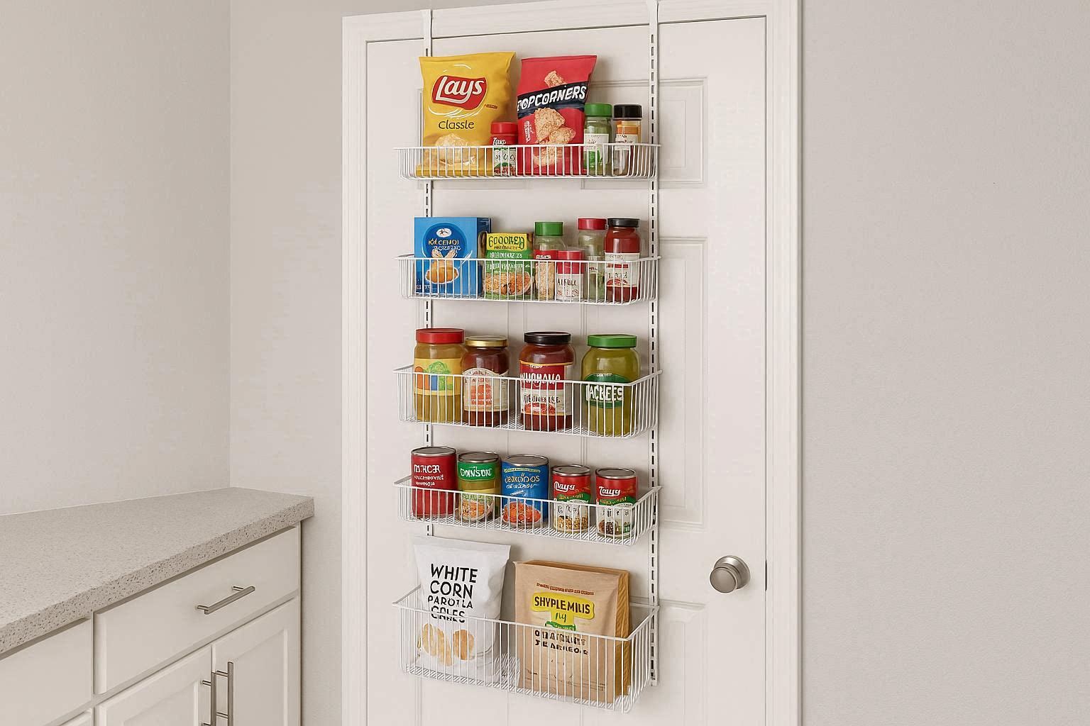 Over the Door Pantry Organizer with 6 Tier Large Baskets Adjustable Metal Hanging Storage Rack for Kitchen Snacks Spices Canned Goods - Image 1