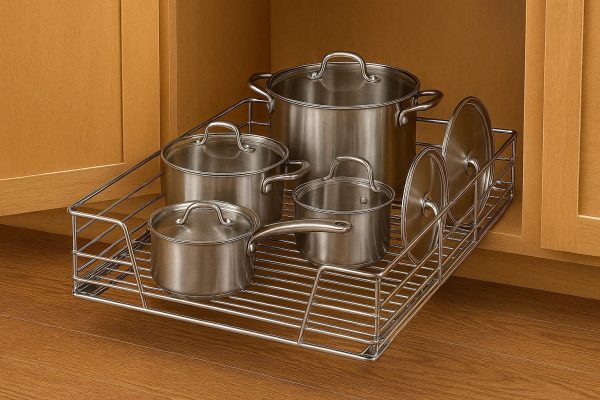 Pull Out Cabinet Organizer Heavy Duty Sliding Shelf for Base Kitchen Cabinets Smooth Gliding Drawer for Pots Pans Lids Organization Chrome