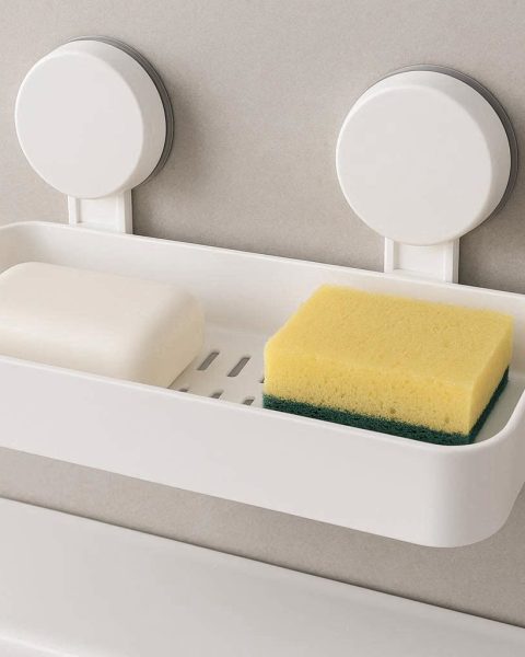 28 Suction Cup Bathroom Shelf for Mirror or Tile Removable Shower Basket Organizer with Drainage Holes for Soap Sponges Kitchen Accessories White