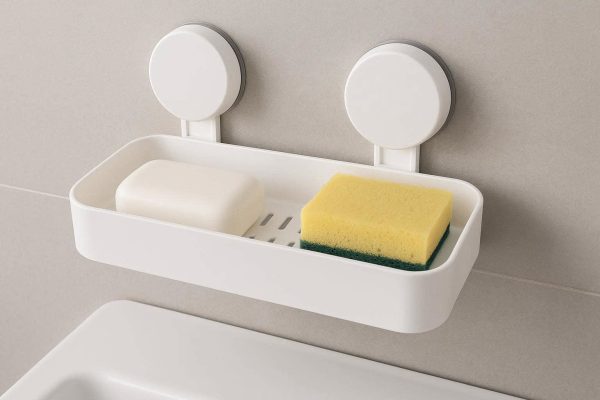 28 Suction Cup Bathroom Shelf for Mirror or Tile Removable Shower Basket Organizer with Drainage Holes for Soap Sponges Kitchen Accessories White